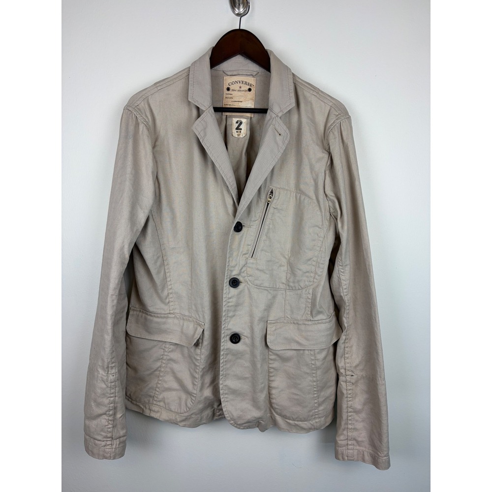 Converse John Varvatos Blazer Medium Beige Cotton Linen Utility Jacket 3-Button